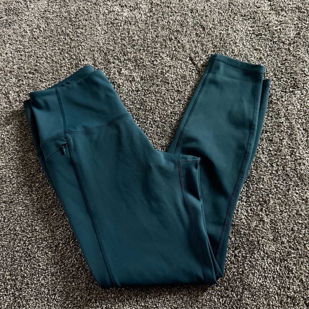 Move Theology Leggings Womens Size M Teal Green High-Waisted Side Pockets